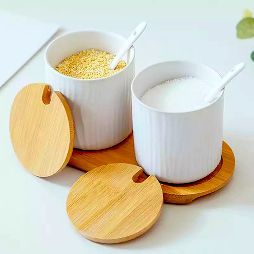 Ceramic Seasoning Jars with spoon and lid
